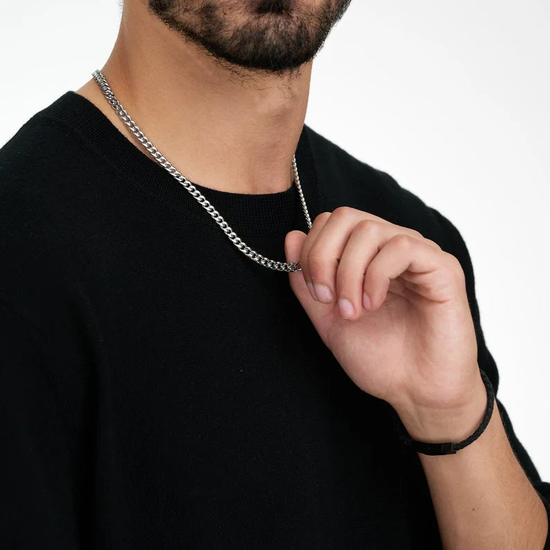 7mm Silver Cuban Neck Chain For Men